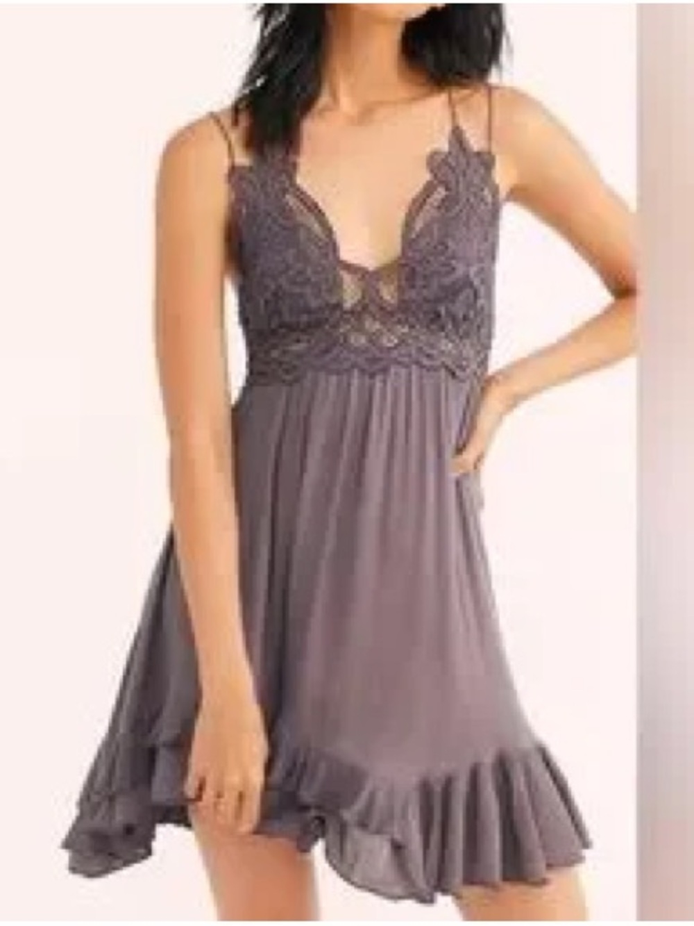 Free People FP One Adella Asymetrical Gray Purple Lace‎ Whimsy Mini Dress